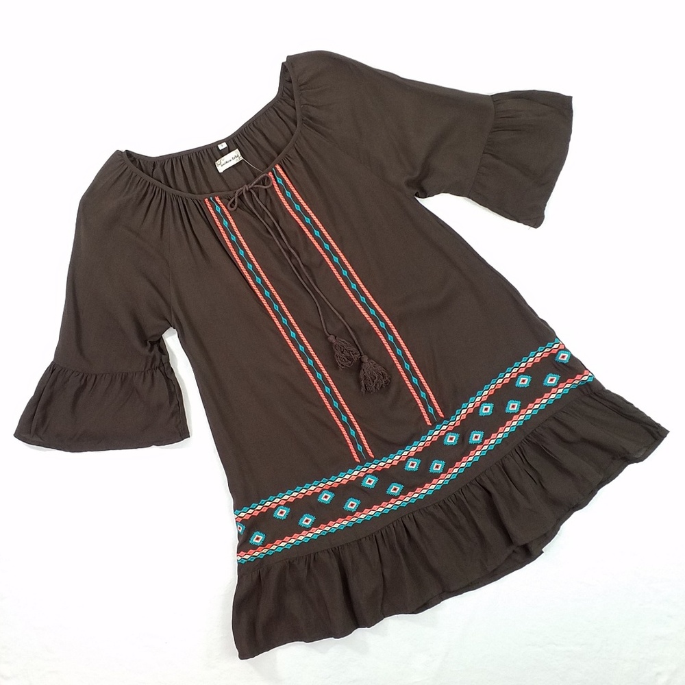 Southern Stitch Brown Boho Dress Size Small